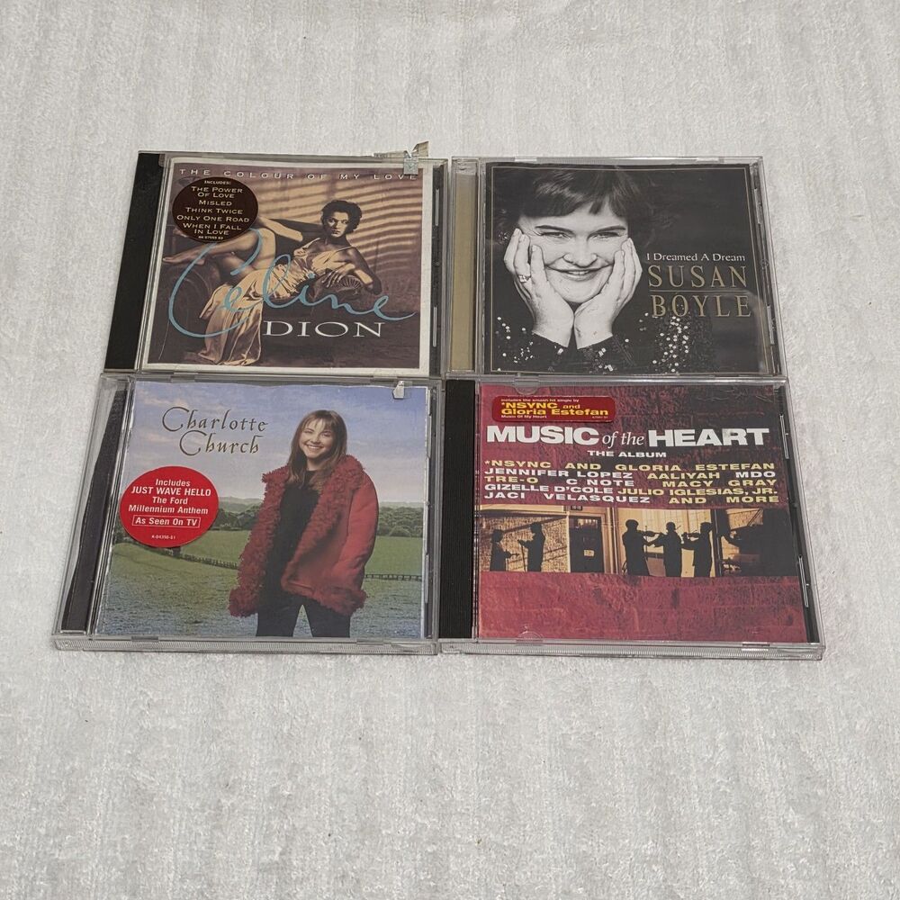 Susan Boyle, Celine Dion, Charlotte Church, Music of the Heart CDs (4)